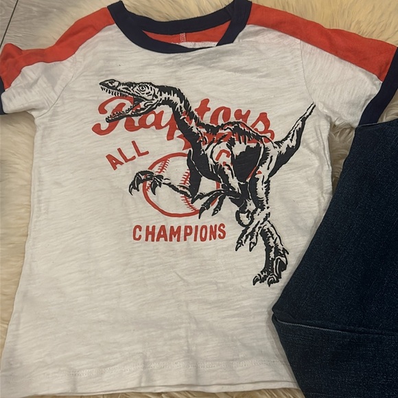 OshKosh B’Gosh Babseball T-Shirt Dino Theme & Old Navy Slim Fit Dark Denim In 4T - Picture 2 of 9